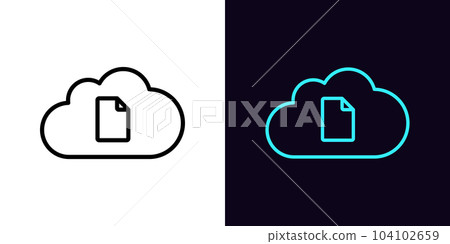 Outline file cloud icon, with editable stroke. Cloud with document sign, digital data repository. Digital cloud storage for file exchange, document backup database, file remote datacenter 104102659
