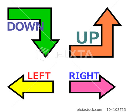 Multiple illustrations showing directions with up and down arrows 104102733