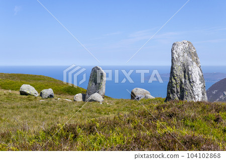 The Druid's Circle, or Meini Hirion in Welsh, above Penmaenmawr, Gwynedd, Wales, UK. 104102868