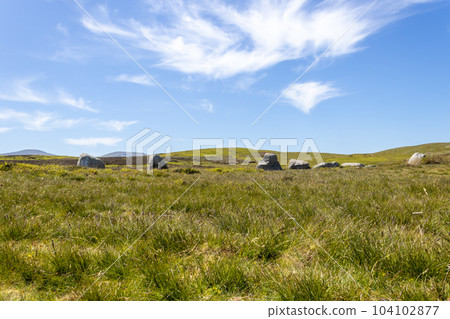 The Druid's Circle, or Meini Hirion in Welsh, above Penmaenmawr, Gwynedd, Wales, UK. 104102877