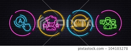 Ab testing, Mattress and Best chef minimal line icons. Neon laser 3d lights. People talking icons. For web, application, printing. A test, Sleeping pad, Ranking stars. Contact service. Vector Ab testing, Mattress and Best chef minimal line icons. Neon laser 3d lights. People talking icons. For web, application, printing. A test, Sleeping pad, Ranking stars. Contact service. Vector 104103278