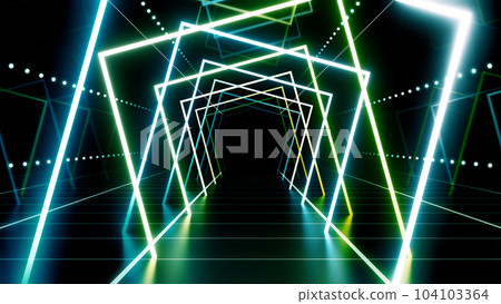 霓虹燈線隧道走廊熒光燈走廊舞台 3d 插圖背景背面 霓虹燈線隧道走廊熒光燈走廊舞台 3d 插圖背景背面 104103364