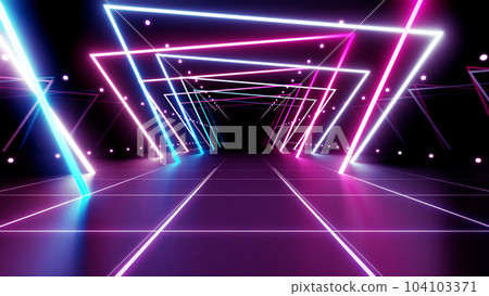 霓虹燈線隧道走廊熒光燈走廊舞台 3d 插圖背景背面 104103371