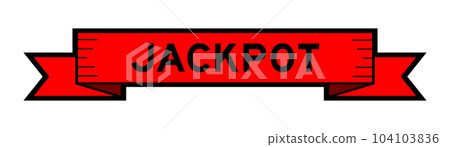 Ribbon label banner with word jackpot in red color on white background 104103836