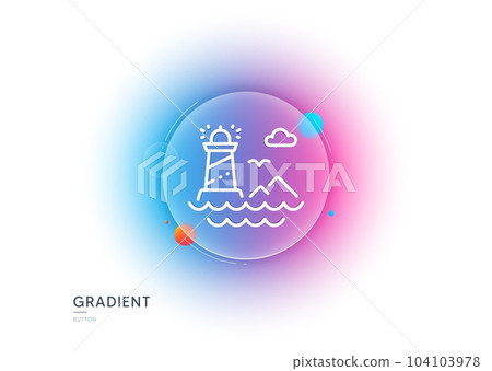 Lighthouse line icon. Gradient blur button with glassmorphism. Beacon tower sign. Searchlight building symbol. Transparent glass design. Lighthouse line icon. Vector 104103978