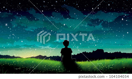 一個男孩仰望星空的剪影“AI 生成的圖像” 104104034