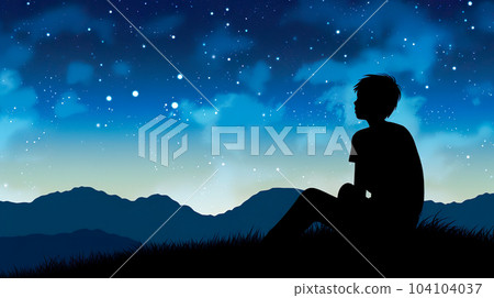 一個男孩仰望星空的剪影“AI 生成的圖像” 104104037