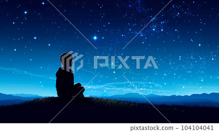 一個男孩仰望星空的剪影“AI 生成的圖像” 104104041