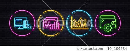 Investment, Card and Online payment minimal line icons. Neon laser 3d lights. Wallet icons. For web, application, printing. Economic statistics, Bank payment, Money. Money budget. Vector Investment, Card and Online payment minimal line icons. Neon laser 3d lights. Wallet icons. For web, application, printing. Economic statistics, Bank payment, Money. Money budget. Vector 104104284