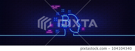 Neon light glow effect. Bitcoin think line icon. Cryptocurrency head sign. Crypto money symbol. 3d line neon glow icon. Brick wall banner. Bitcoin think outline. Vector Neon light glow effect. Bitcoin think line icon. Cryptocurrency head sign. Crypto money symbol. 3d line neon glow icon. Brick wall banner. Bitcoin think outline. Vector 104104340