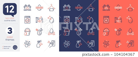 Set of Water drop, Clean bubbles and Water splash line icons. Include Hand sanitizer, Clean towel, Dont touch icons. Washing cleanser, Sponge, Washing hands web elements. Dryer machine. Vector Set of Water drop, Clean bubbles and Water splash line icons. Include Hand sanitizer, Clean towel, Dont touch icons. Washing cleanser, Sponge, Washing hands web elements. Dryer machine. Vector 104104367