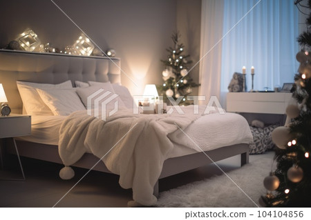 Christmas decoration in cozy bedroom interior Christmas decoration in cozy bedroom interior 104104856