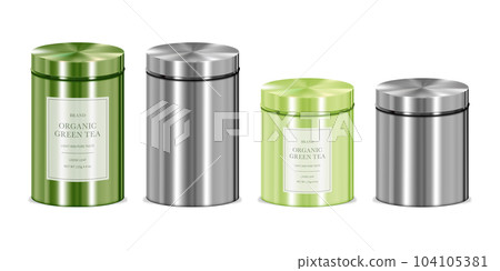 Realistic Detailed 3d Different Types Metal Tin with Lid Mockup Set for Coffee, Tea and Product. Vector illustration Realistic Detailed 3d Different Types Metal Tin with Lid Mockup Set for Coffee, Tea and Product. Vector illustration 104105381