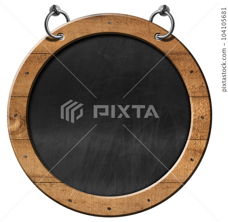 Blank Blackboard with Wooden Round Frame Isolated on White 104105681