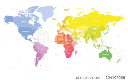 World map. High detailed blank political map of World. Colorful map on white background. World map. High detailed blank political map of World. Colorful map on white background. 104106066