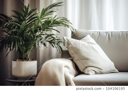 Interior design of living room with sofa and house plant. Generative AI 104106195