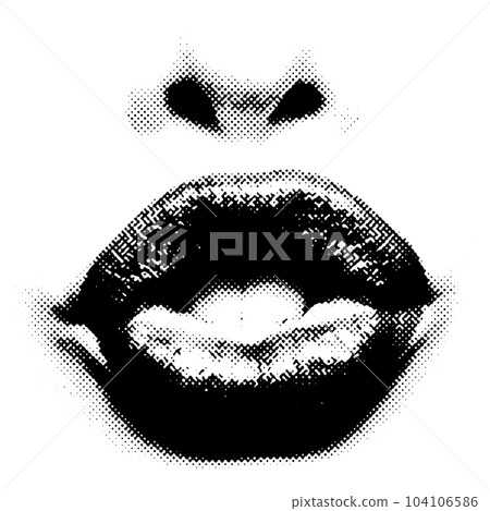 Retro halftone collage elements for mixed media design. Mouth in halftone texture 104106586