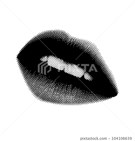 Halftone Female lips print. Isolated vector illustration. Halftone Female lips print. Isolated vector illustration. 104106639