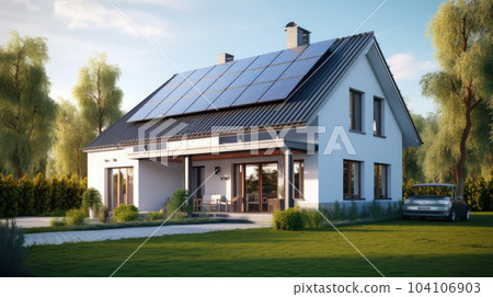 house with solar panels renewable energy 104106903