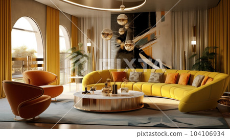 The modern living room luxury interior has yellow pastel toner The modern living room luxury interior has yellow pastel toner 104106934