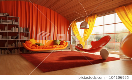 The modern living room luxury interior has red pastel toner The modern living room luxury interior has red pastel toner 104106935