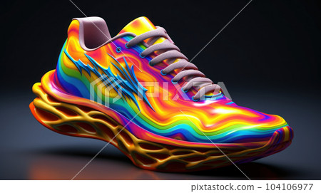 Side view of Colorful shoes running Isolated on black background. 104106977