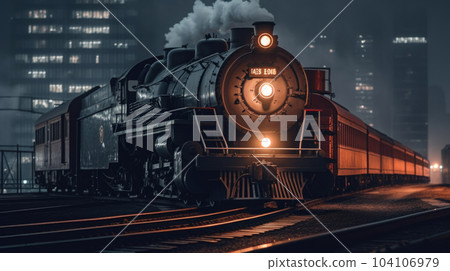 steam train in the night city steam train in the night city 104106979