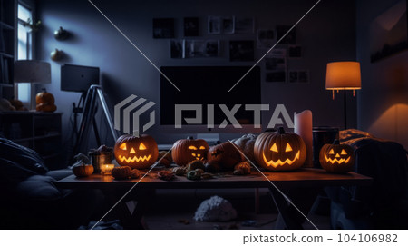 Halloween background with pumpkin and bats 104106982