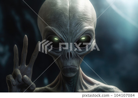Alien humanoid portrait on dark background. Generative AI Alien humanoid portrait on dark background. Generative AI 104107084