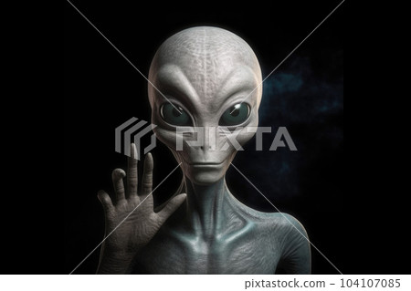 Alien humanoid portrait on dark background. Generative AI 104107085