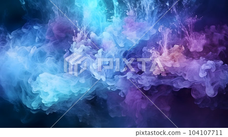 Explosion of blue, aqua and violet dust in center canvas 104107711