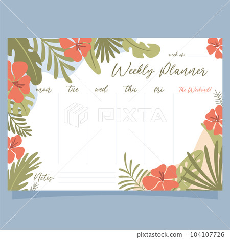 Printable weekly planner concept, with tropical exotic background Printable weekly planner concept, with tropical exotic background 104107726