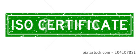Grunge green ISO certificate word square rubber seal stamp on white background 104107851