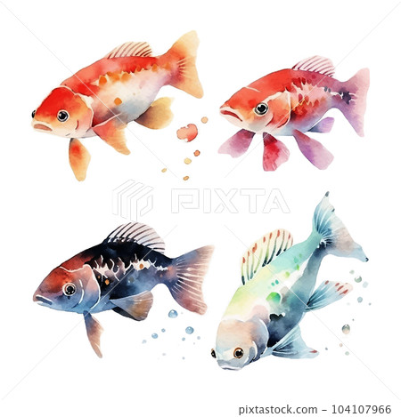 Beautiful fish watercolor, great design for any purposes. Vector collection. Vector illustration design. Travel illustration. Vector art illustration. Hand sketch beach vector design. 104107966