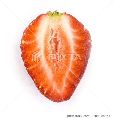 Half of a red strawberry isolated on a white background 104108034