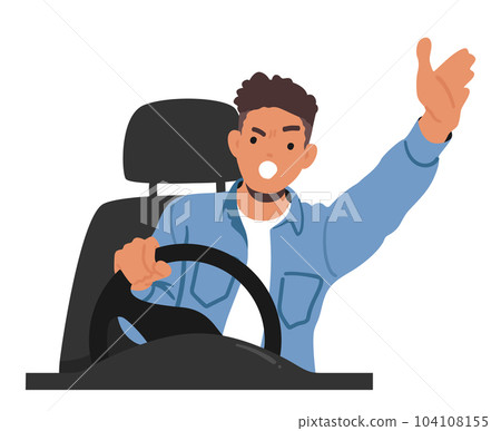Agitated Man Argues And Yells While Driving, Expressing Intense Emotions And Engaging In A Heated Verbal Altercation Agitated Man Argues And Yells While Driving, Expressing Intense Emotions And Engaging In A Heated Verbal Altercation 104108155