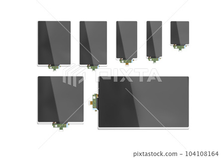 Blank black flexible straight rectangular display mockup, different size 104108164