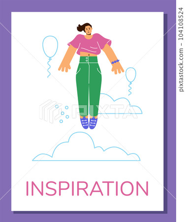Poster or vertical banner with flying woman flat style, vector illustration 104108524