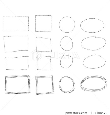 Hand drawn frames set. Cartoon style. Square, rectangle, circle 104108579