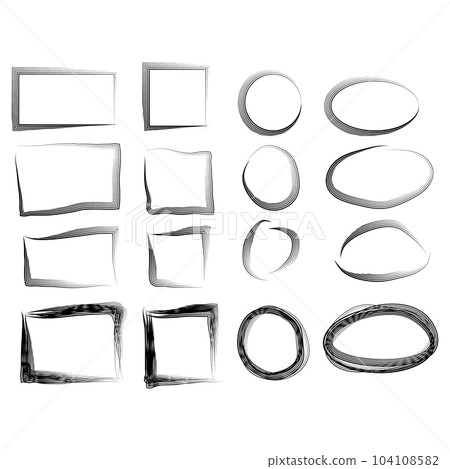 Hand drawn frames set. Cartoon style. Square, rectangle, circle Hand drawn frames set. Cartoon style. Square, rectangle, circle 104108582