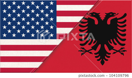 Flags of USA and Albania. USA and Albanian relations. Political concept 104109796