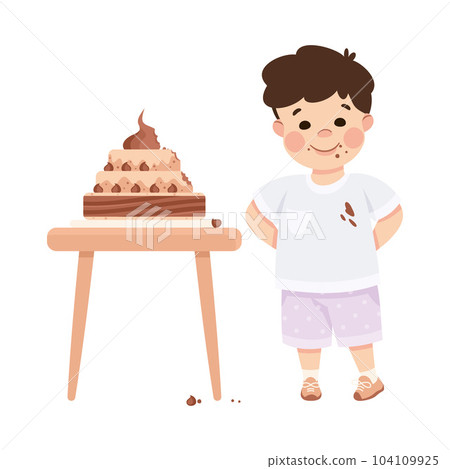 Little Boy Eating Cake Having Bad Behavior Vector Illustration Little Boy Eating Cake Having Bad Behavior Vector Illustration 104109925