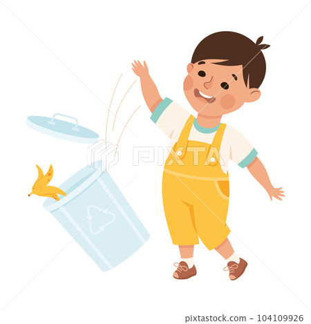 Little Boy Turn Over Dustbin Having Bad Behavior Vector Illustration Little Boy Turn Over Dustbin Having Bad Behavior Vector Illustration 104109926