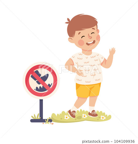 Little Boy Treading on Lawn Having Bad Behavior Vector Illustration Little Boy Treading on Lawn Having Bad Behavior Vector Illustration 104109936