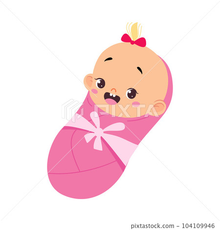 Cute Little Baby Girl or Infant Wrapped in Pink Cloth Vector Illustration Cute Little Baby Girl or Infant Wrapped in Pink Cloth Vector Illustration 104109946