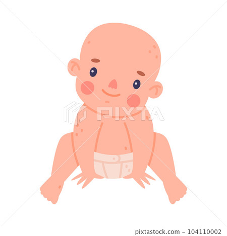 Cute Little Baby or Infant in Diaper Sitting Vector Illustration 104110002