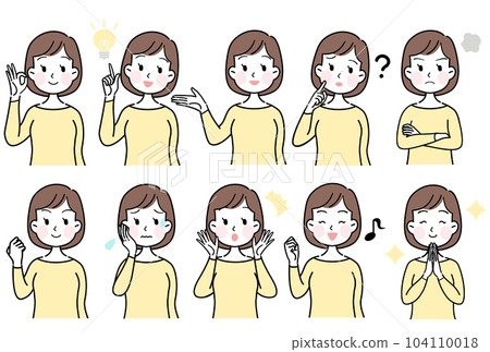 Female facial expression set vector illustration material 104110018