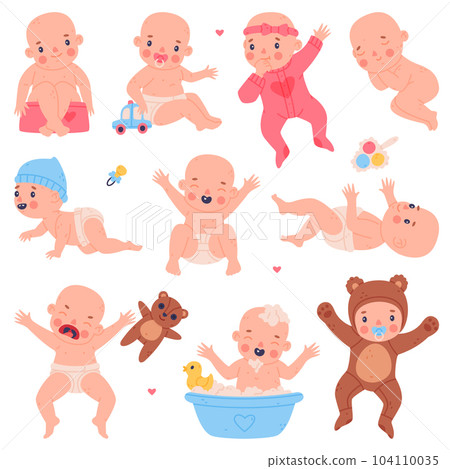Cute Little Baby or Infant in Diaper Vector Set Cute Little Baby or Infant in Diaper Vector Set 104110035