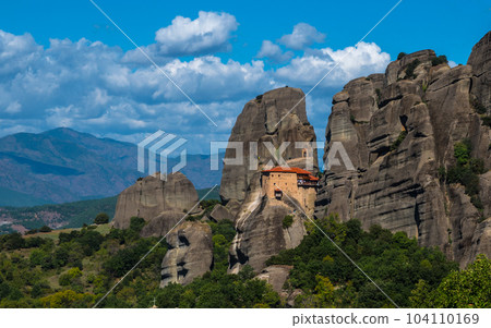 Greece. Meteora - incredible sandstone rock formations and monasteries. The Meteora area is on UNESCO World Heritage List. summer panorama High quality photo Greece. Meteora - incredible sandstone rock formations and monasteries. The Meteora area is on UNESCO World Heritage List. summer panorama High quality photo 104110169