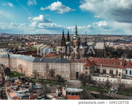 Prague Castle and Saint Vitus Cathedral, Czech Republic. Panoramic view. Rooftop view over historical center of Prague, Czech republic, EU. Prague Castle and Saint Vitus Cathedral, Czech Republic. Panoramic view. Rooftop view over historical center of Prague, Czech republic, EU. 104110738